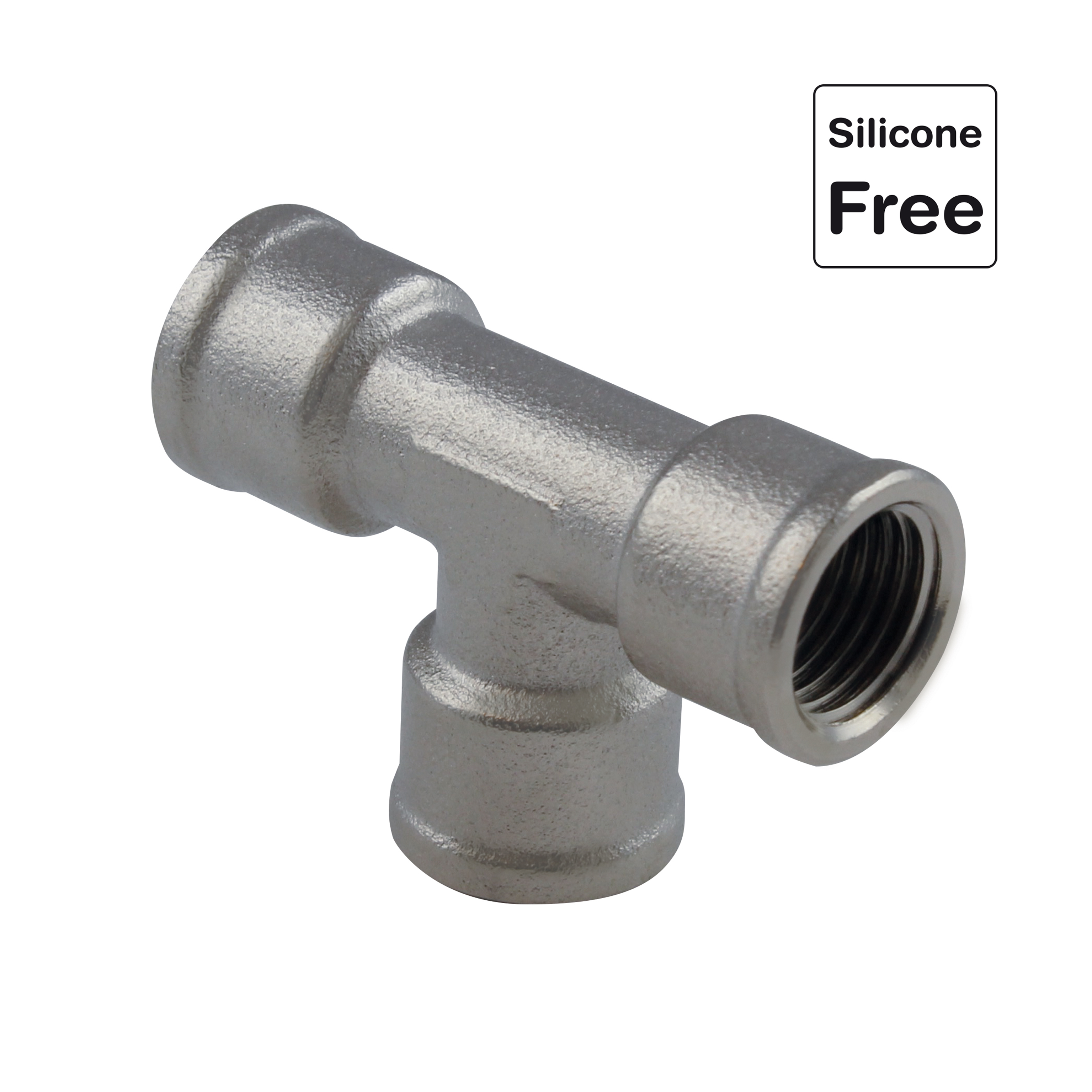 T-Verschraubung, T-Stück Innengewinde in Messing vernickelt