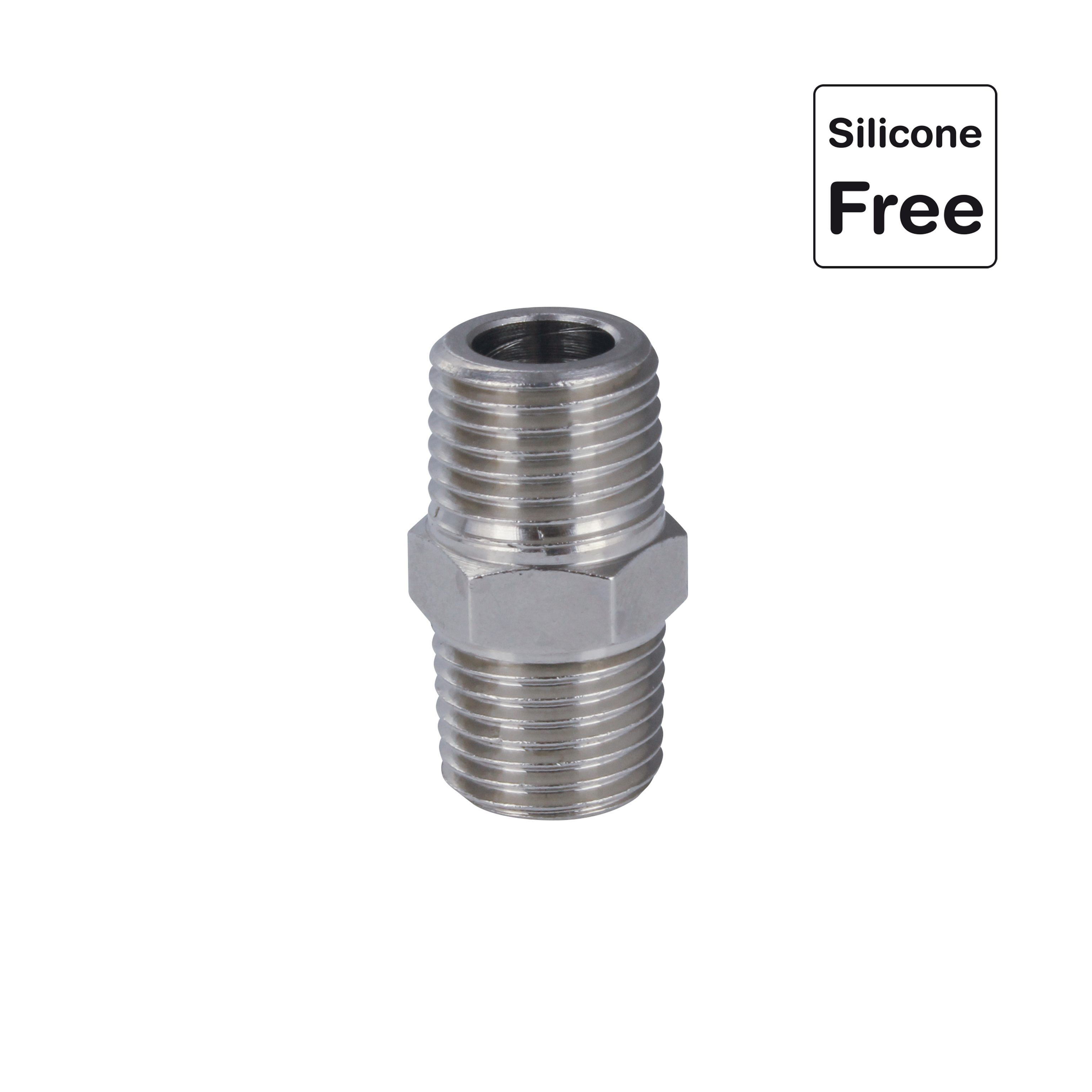 Doppelnippel konisch in Messing vernickelt