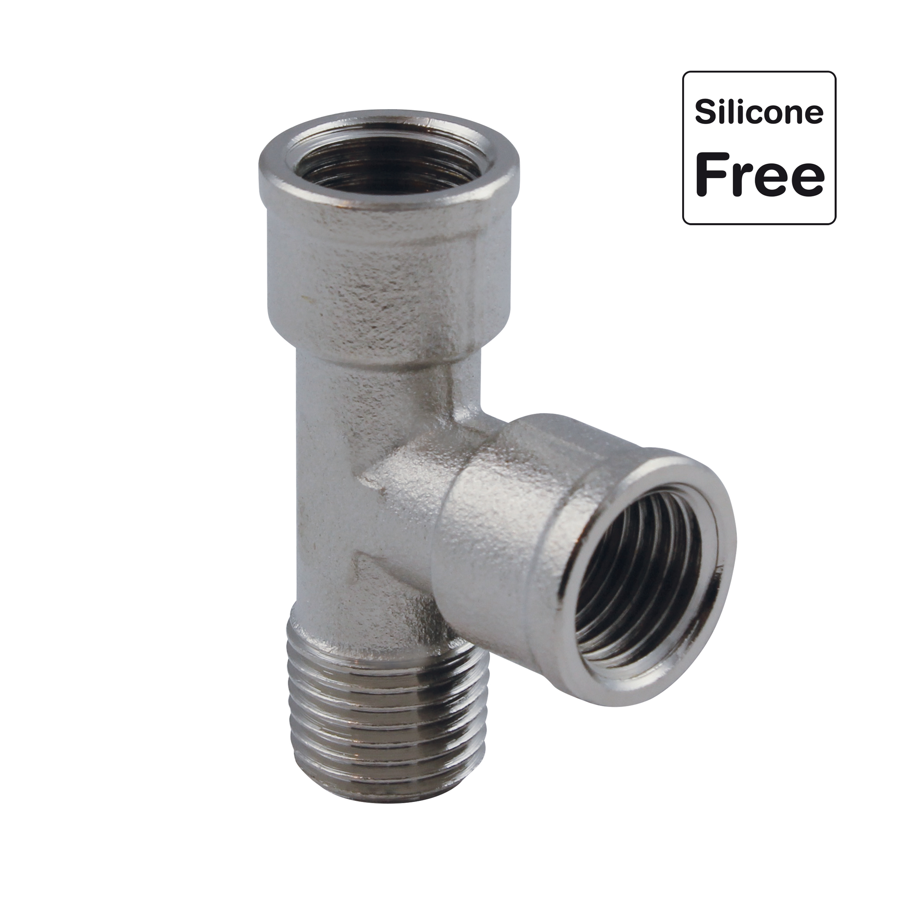 T-Verschraubung, T-Stück Innen-/Aussengewinde konisch in Messing vernickelt