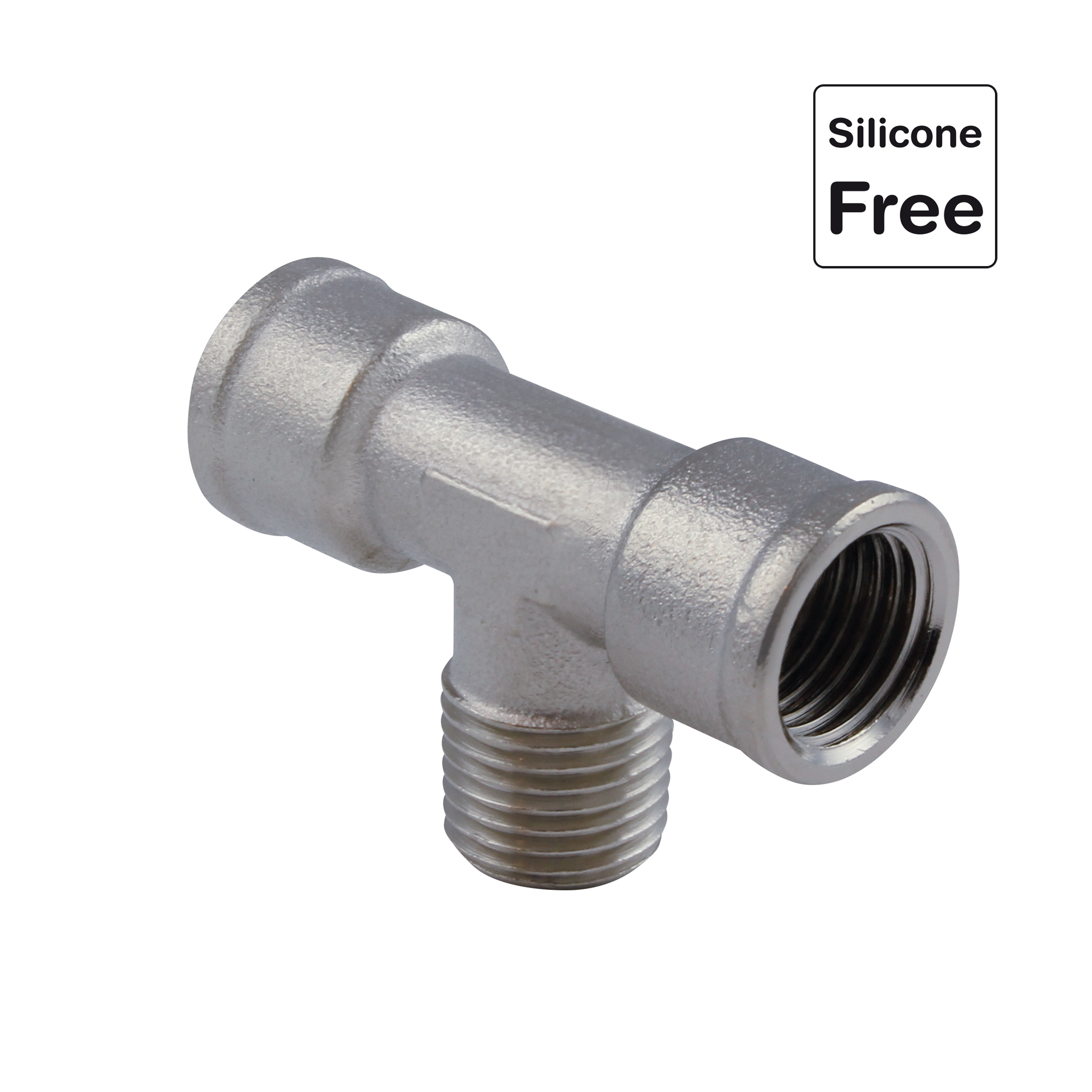 T-Verschraubung, T-Stück Innen-/Aussengewinde konisch in Messing vernickelt